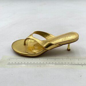 Pazzion Gold Open Toe Kitten Heels Flip Flop Slip On Low Heel Thong Sandal